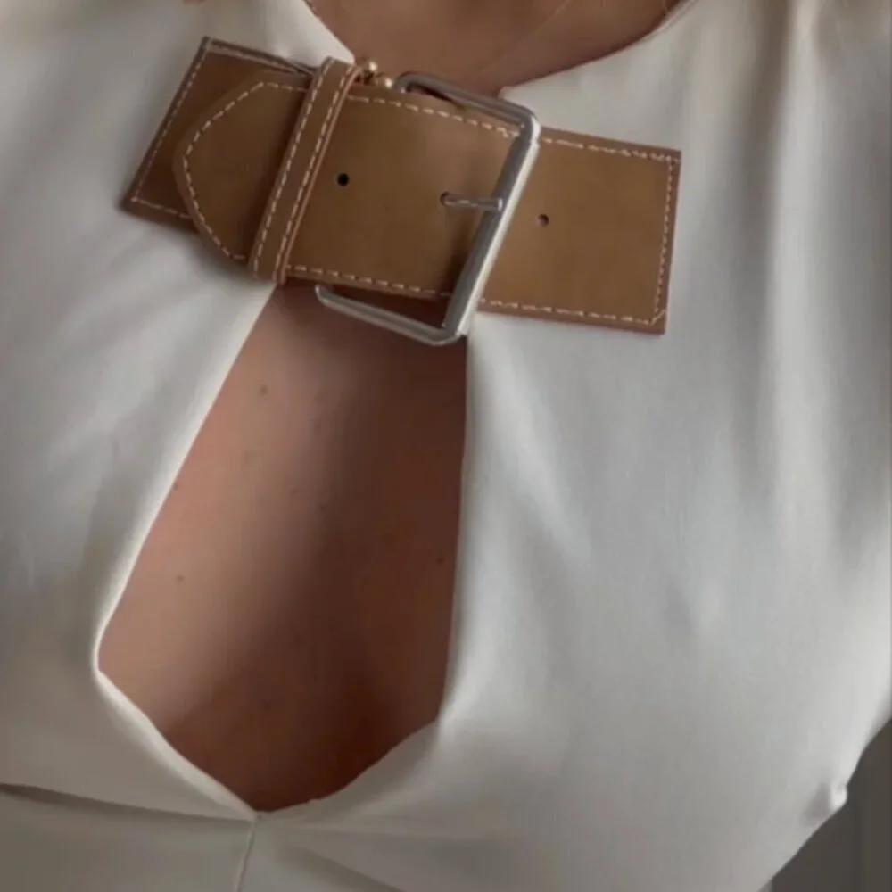 Zara Cream Mini Dress with Brown Belt - Picture 13 of 13